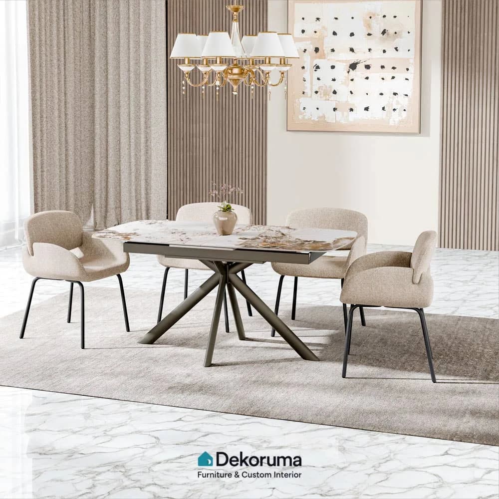 Tenzo Living VERMONT Meja Makan Extendable Sintered Stone 160-200 x 90 cm - Beige